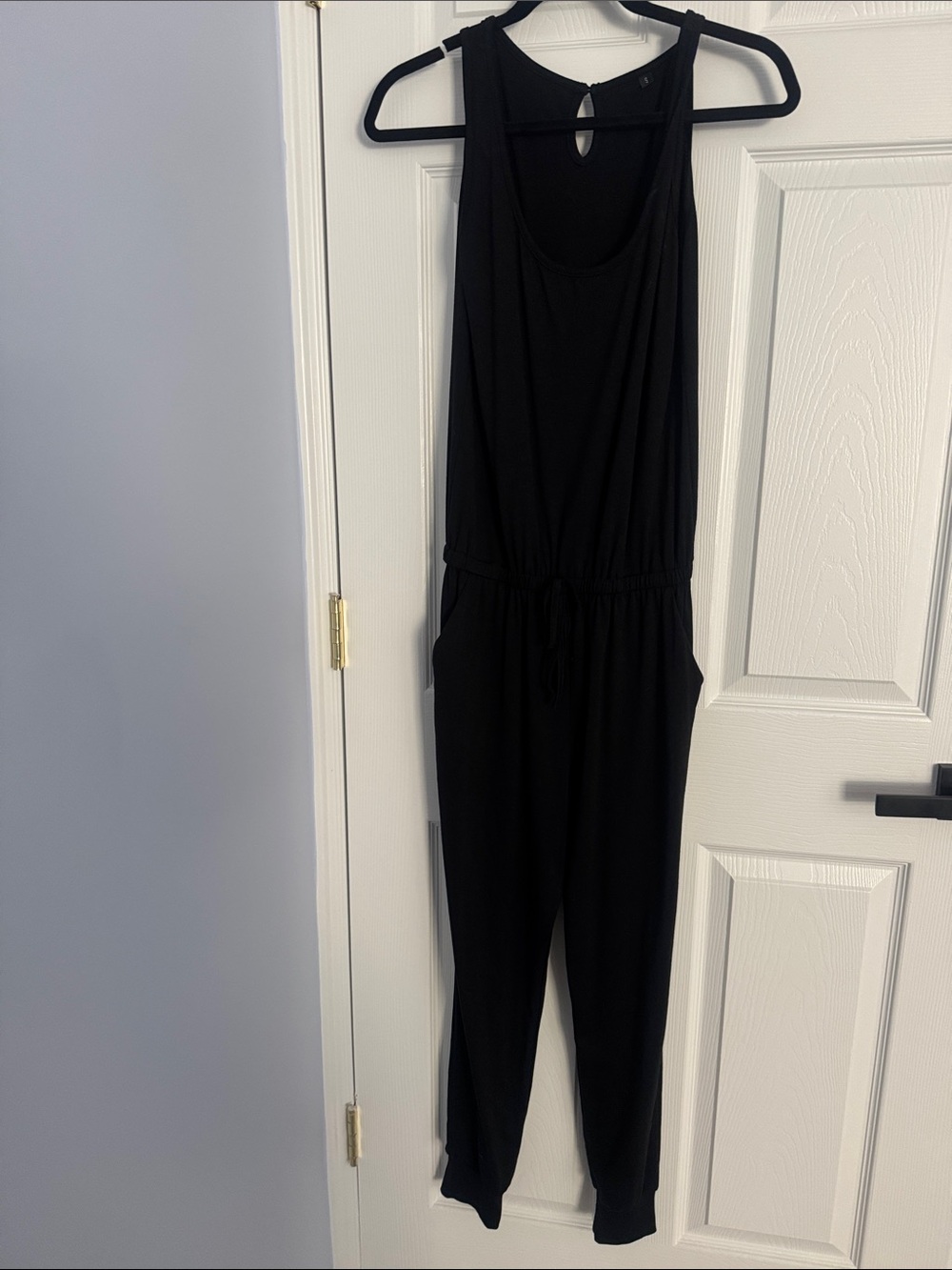 Sleeveless Black Drawstring Jumpsuit with Pockets